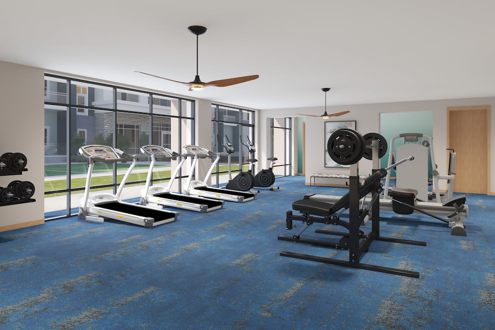 Fitness center at a Viva Bene active adult community.